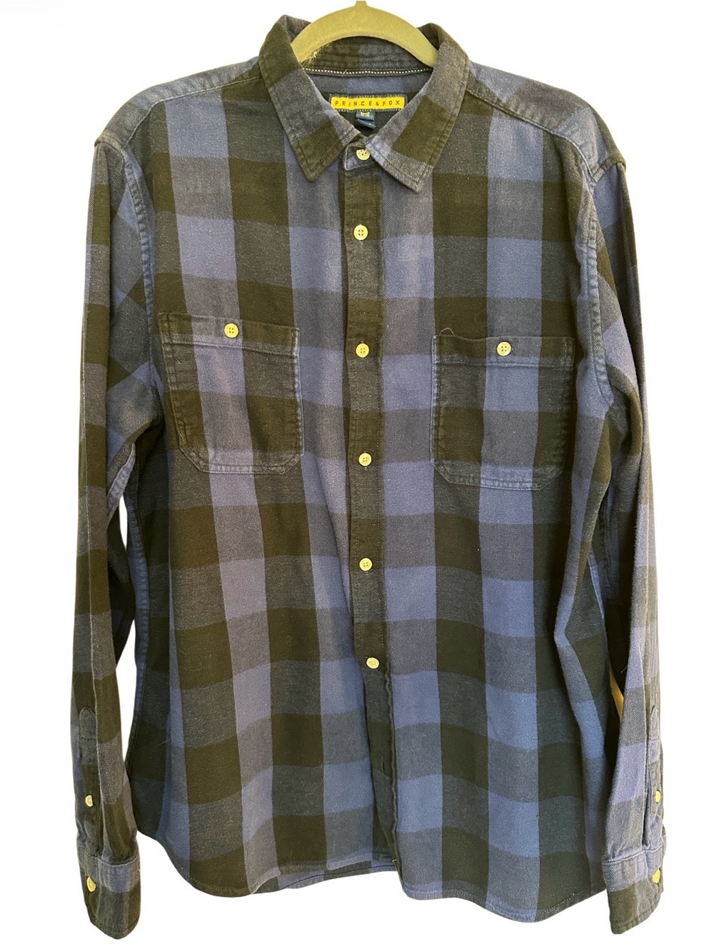 Prince & Fox Blue and Black Plaid Button-up Shirt Man’s XL work fall casual